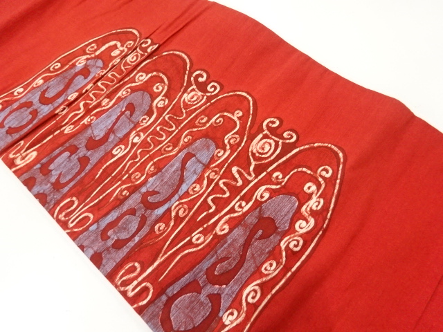 アンティーク　手織り紬抽象模様織出し名古屋帯